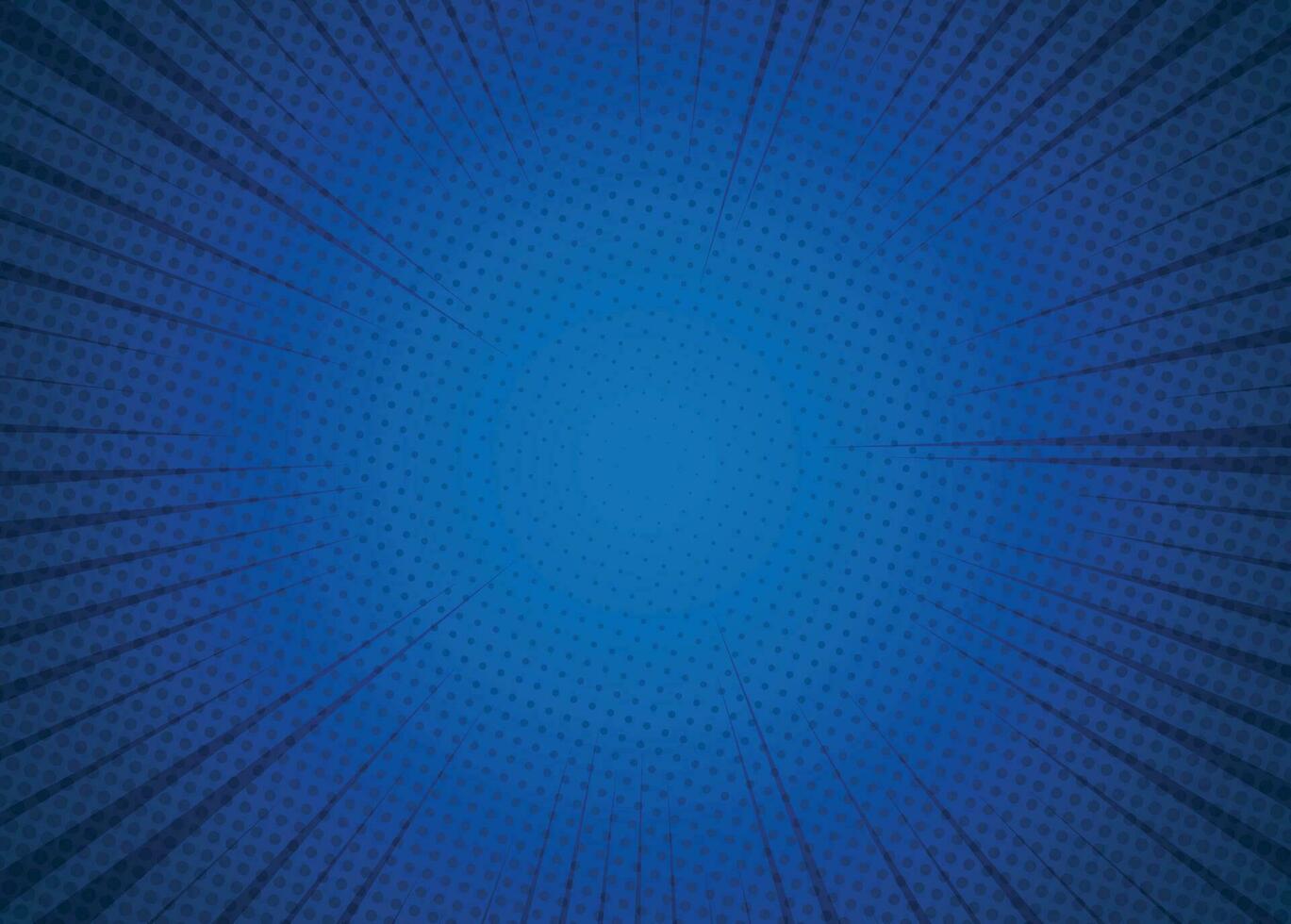 Pop art background with speed radial lines in manga style. Comic halftone pattern. Cartoon vintage texture. Geometric duotone banner. Superhero gradient design. Vector illustration