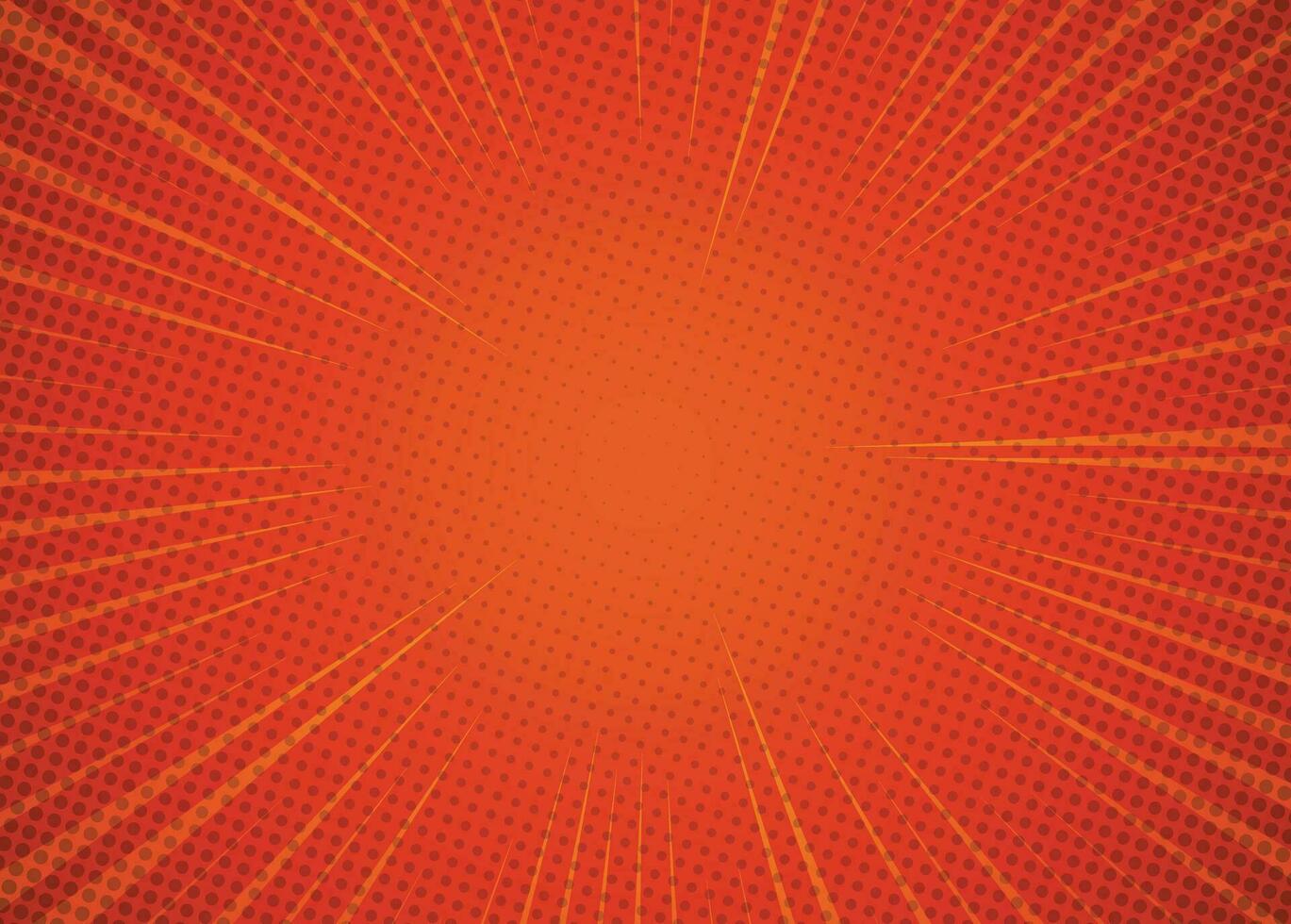 PrintPop art background with speed radial lines in manga style. Comic halftone pattern. Orange dotted print. Cartoon vintage texture. Geometric duotone banner. Superhero gradient design. vector