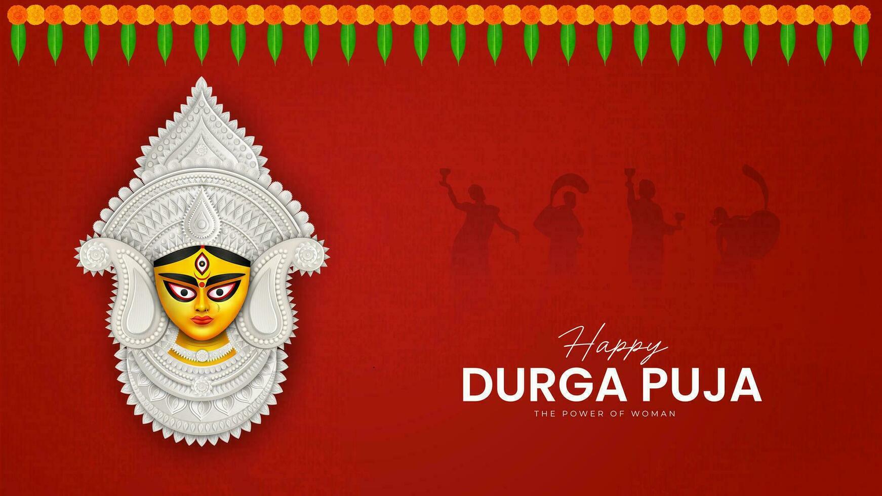 diosa maa Durga cara en contento Durga puya, dussehra, y navratri celebracion concepto para web bandera, póster, social medios de comunicación correo, y volantes publicidad vector