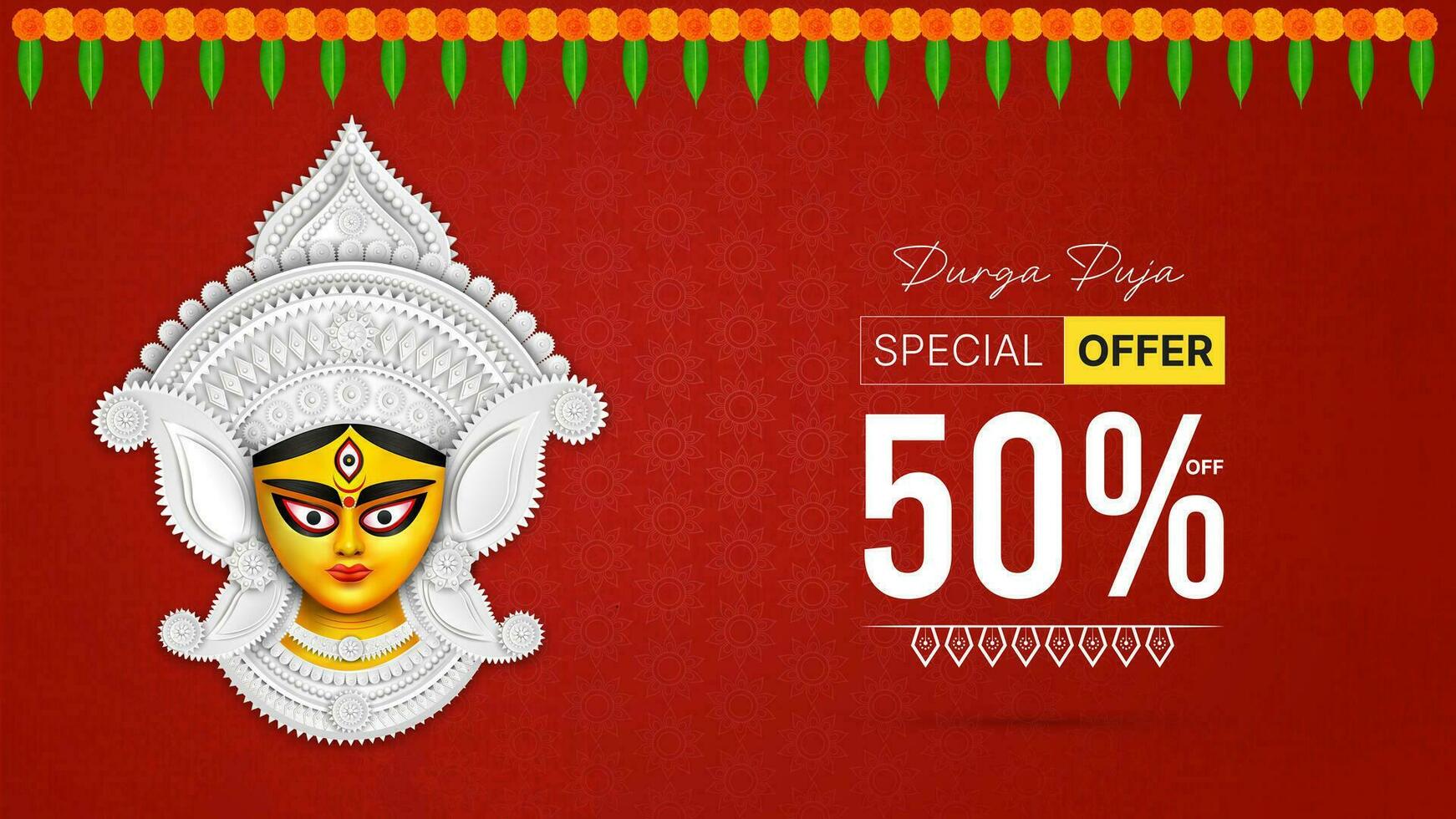 diosa maa Durga cara en contento Durga puya, dussehra, y navratri celebracion concepto para web bandera, póster, social medios de comunicación correo, y volantes publicidad vector