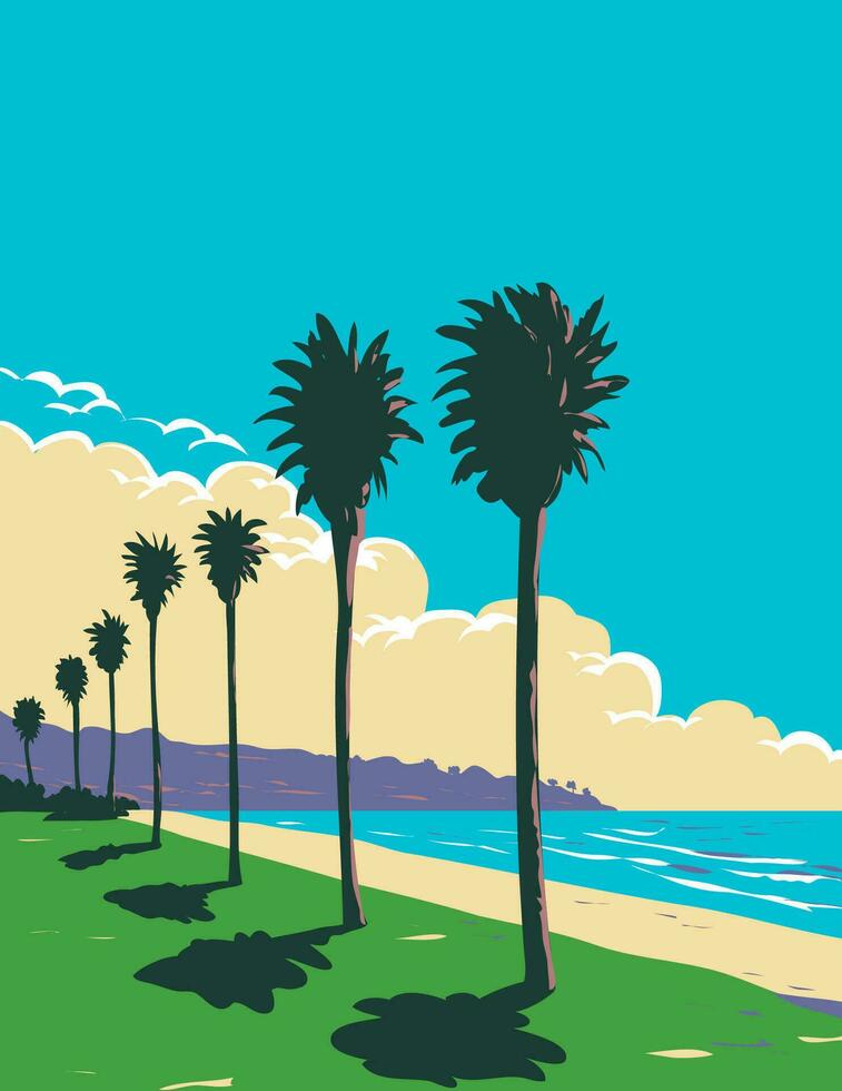 La Jolla Shores Beach in San Diego California WPA Poster Art vector