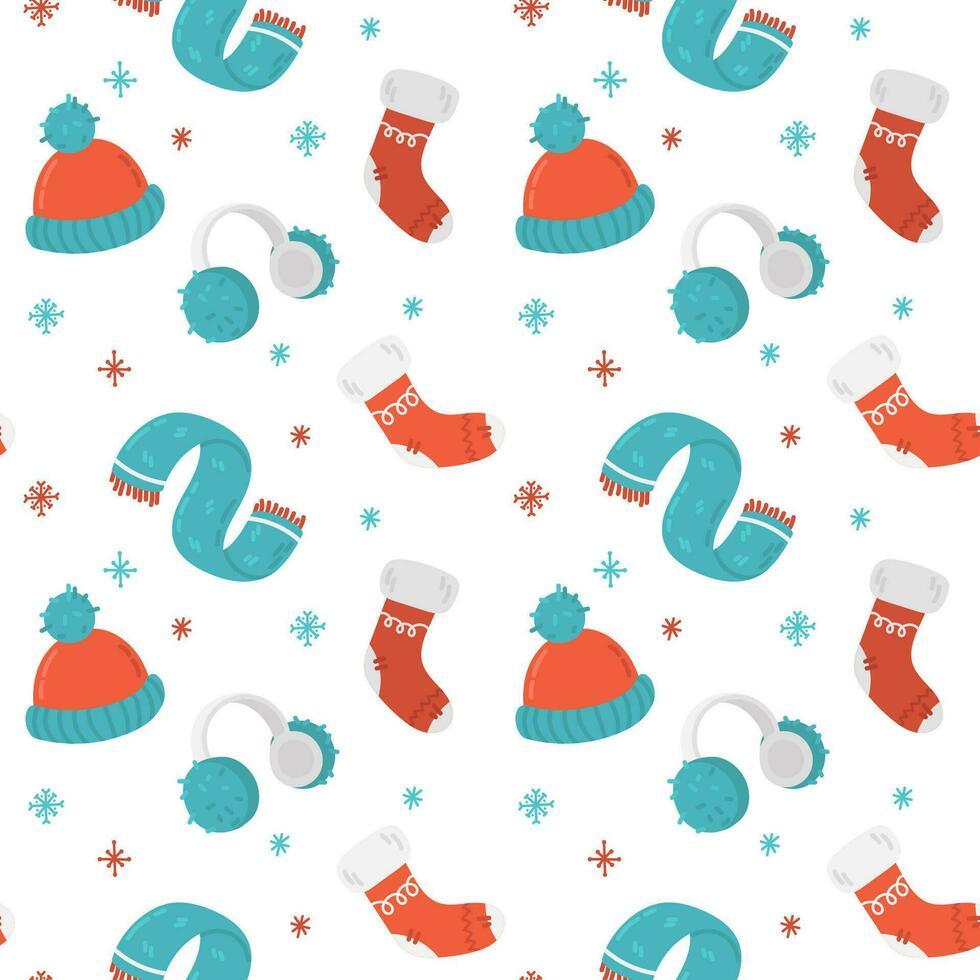 Winter warm clothes seamless pattern vector