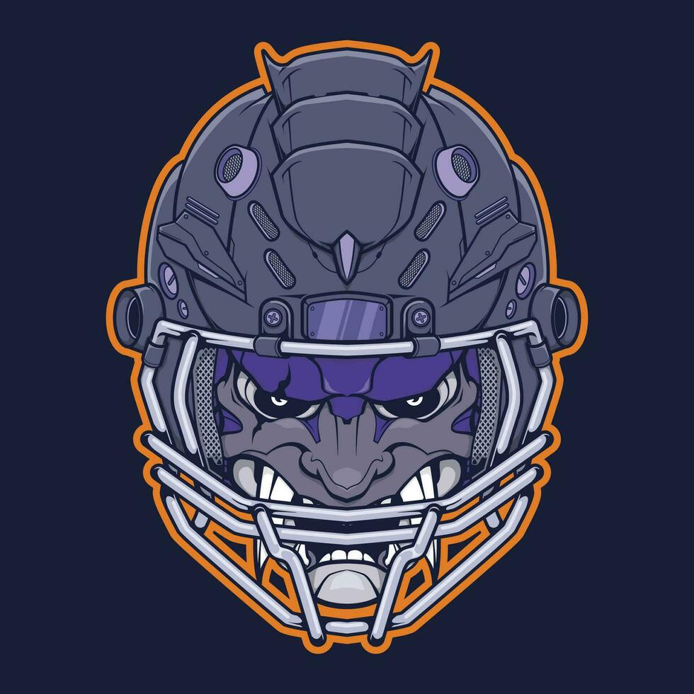 japanese devil oni mecha head with rugby helmet vector