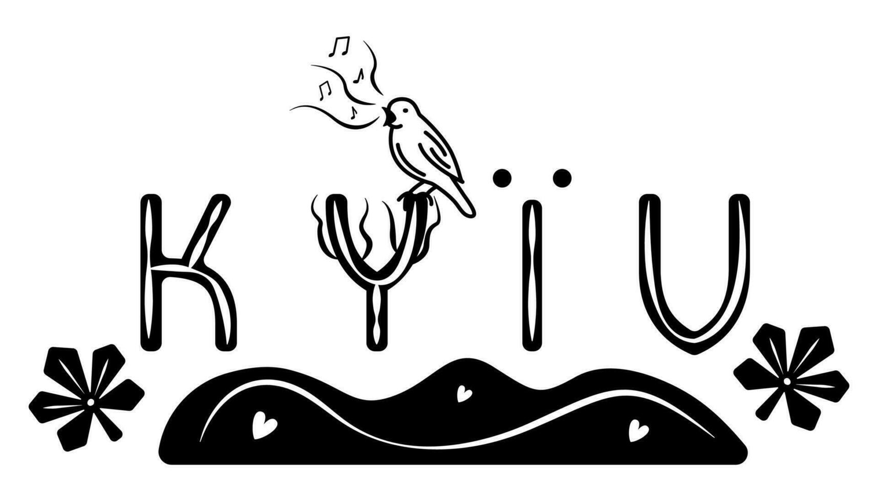 Kyiv print letters and symbols, black and white vector illustration