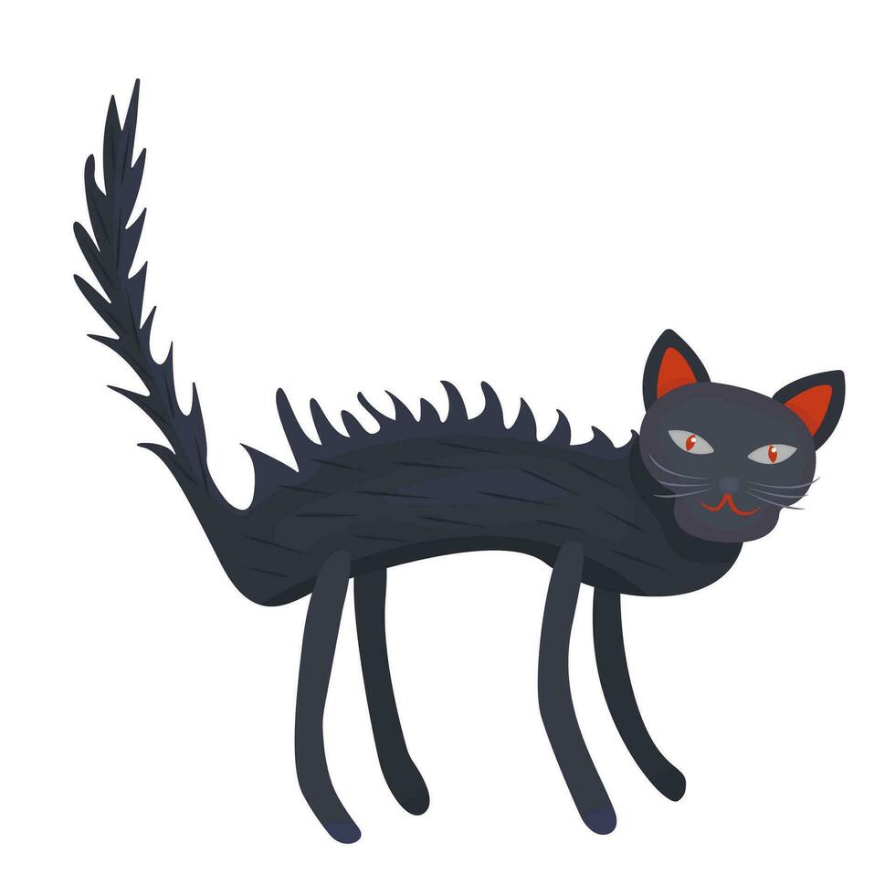 Scary witch black cat, vector color illustration for Halloween