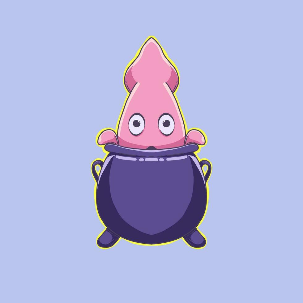 vector illustration of squid in a cauldron