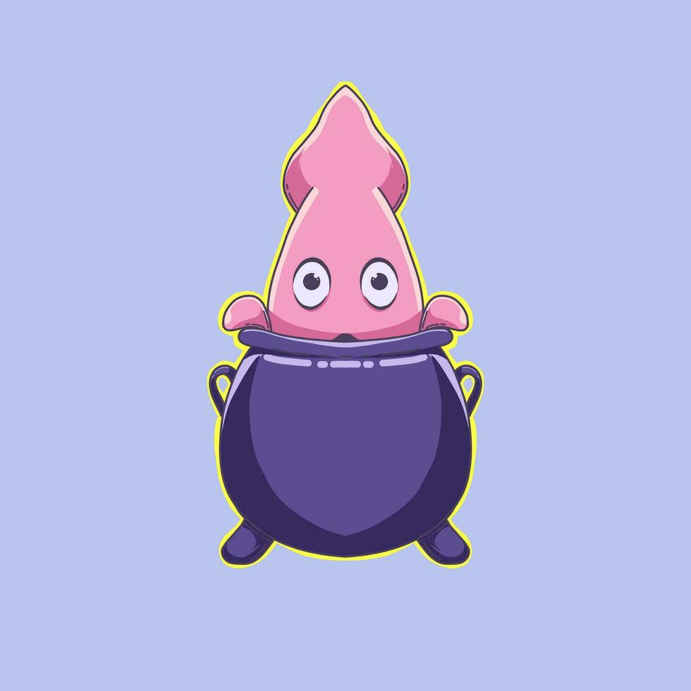 vector illustration of squid in a cauldron