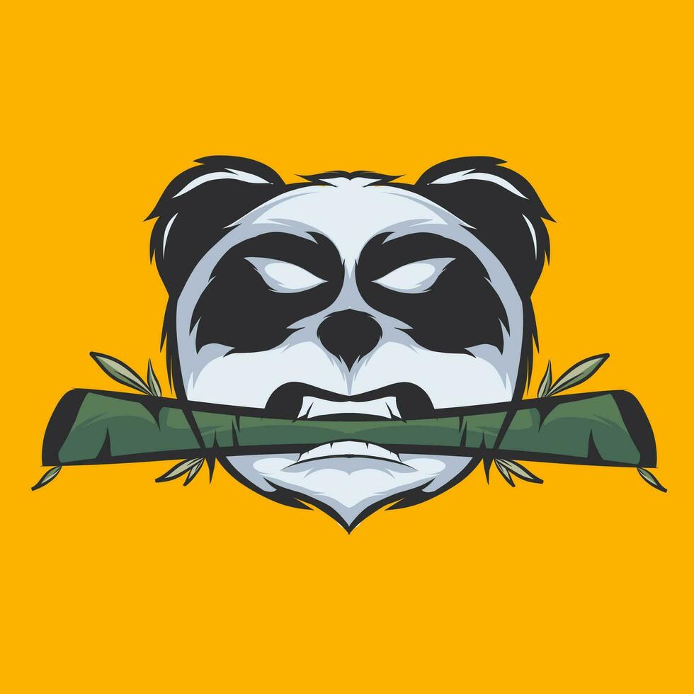 ilustración, vector, logo de un panda cabeza mordiendo bambú vector