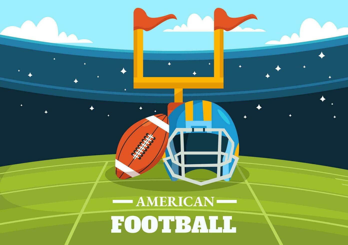 American Football Vector Illustration with Ball Athlete Equipment Elements Set in Flat Cartoon Background Templates