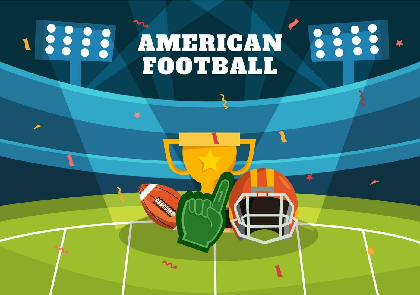 American Football Vector Illustration with Ball Athlete Equipment Elements Set in Flat Cartoon Background Templates