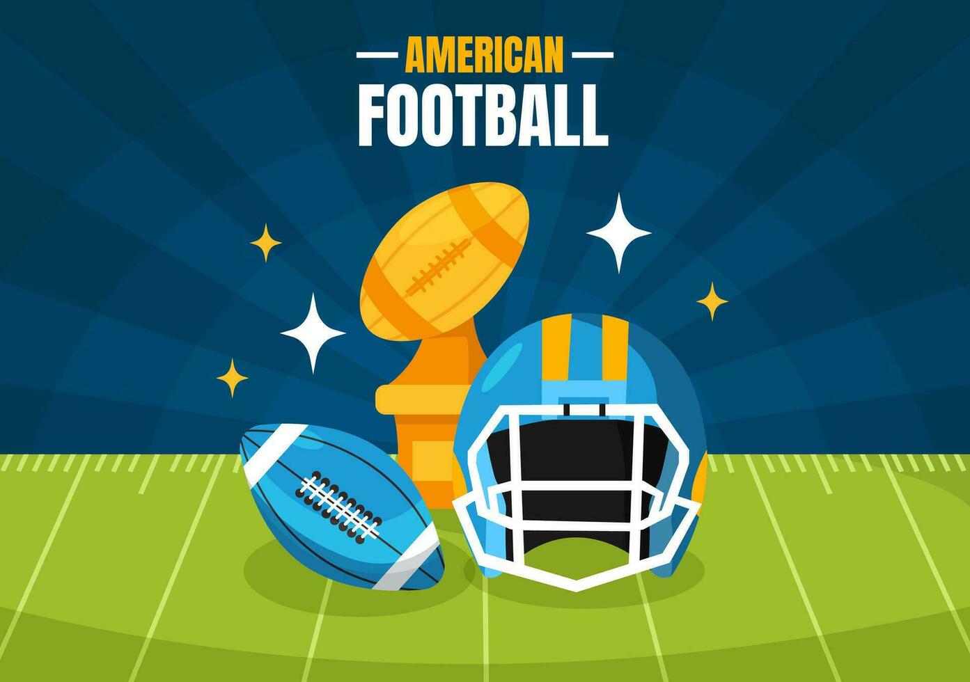 American Football Vector Illustration with Ball Athlete Equipment Elements Set in Flat Cartoon Background Templates