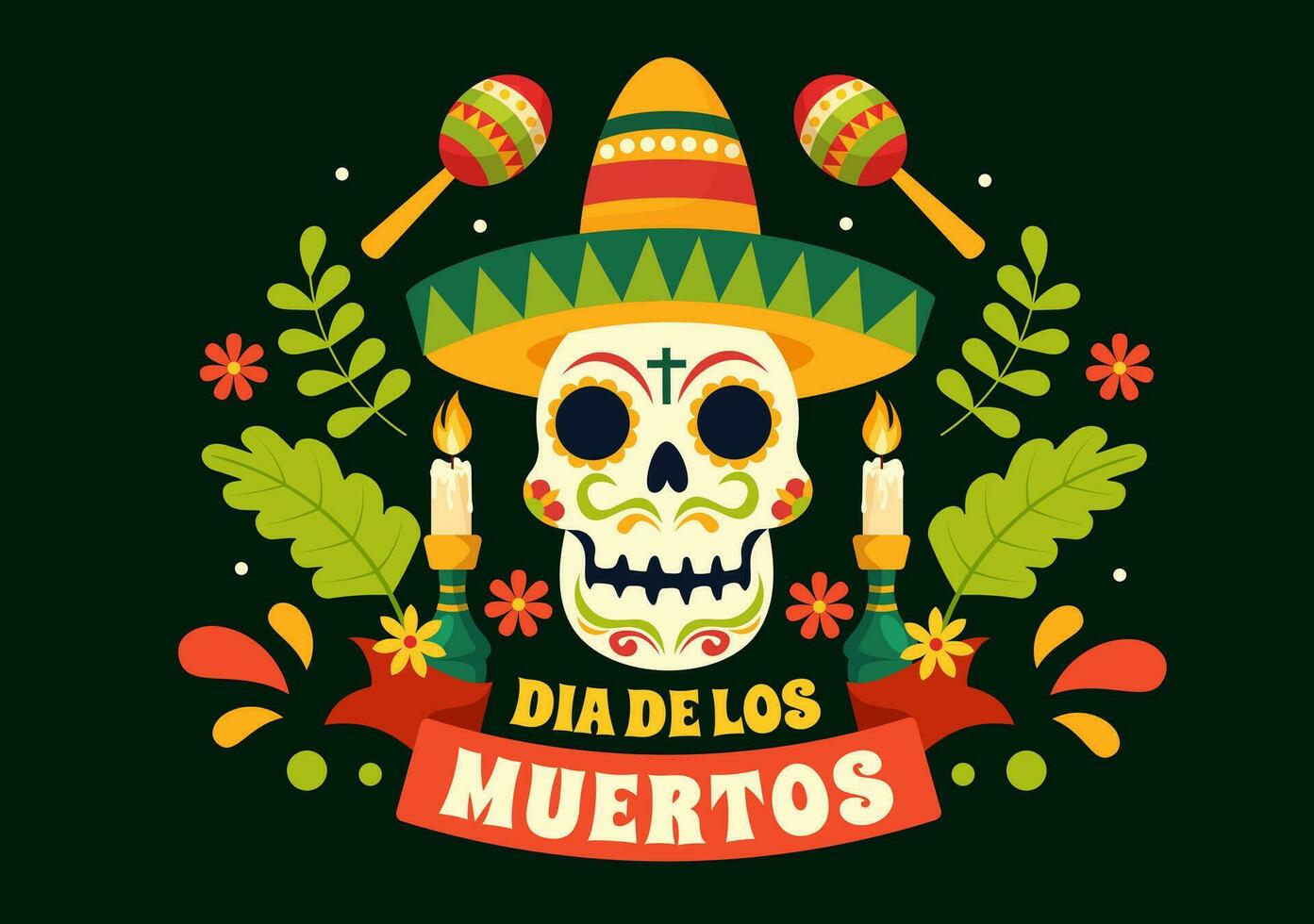 Dia de Los Muertos Vector Illustration with Day of the Dead, Play Music, Skeleton in Mexican Costumes and Sombrero in Flat Cartoon Background