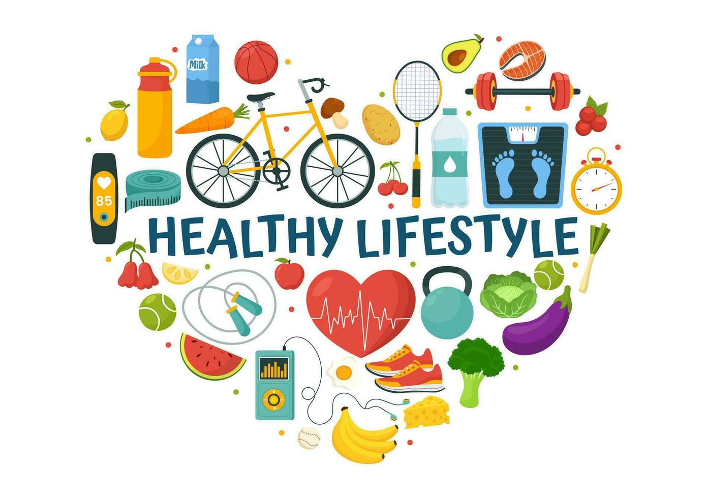 Healthy Lifestyle Vector Illustration with Organic Vegetables or Fruit, Sport and Workout in Flat Cartoon Hand Drawn Background Design Templates