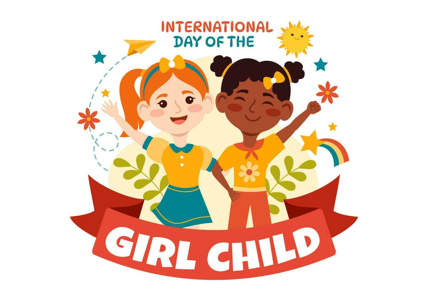 International Day of the Girl Child Vector Illustration with Little Girls for Awareness and Human Rights in Flat Kids Cartoon Background Templates