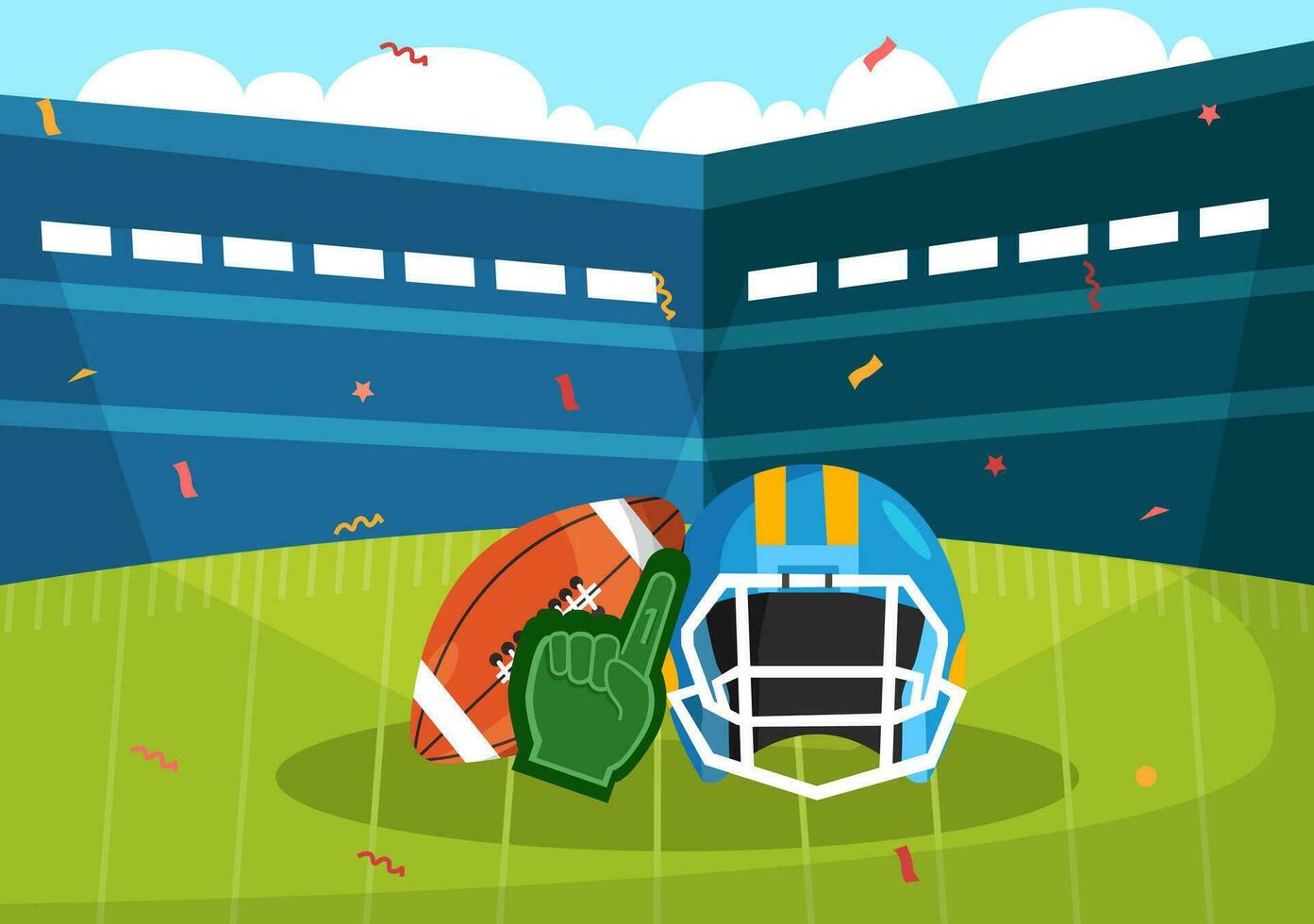 American Football Vector Illustration with Ball Athlete Equipment Elements Set in Flat Cartoon Background Templates