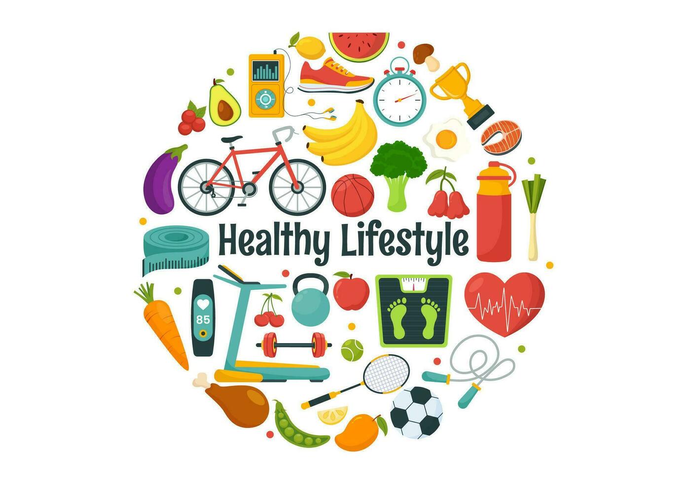 Healthy Lifestyle Vector Illustration with Organic Vegetables or Fruit, Sport and Workout in Flat Cartoon Hand Drawn Background Design Templates