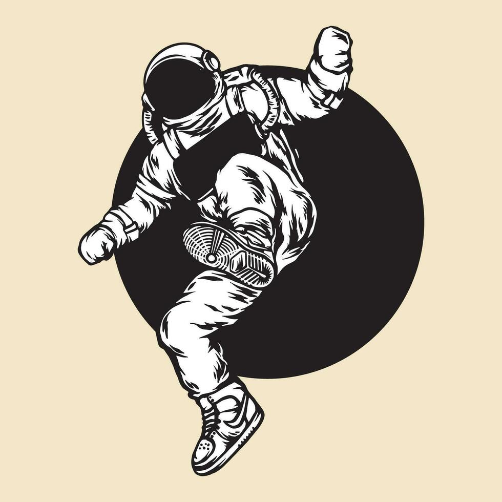Astronaut hand drawn vector art illustration. black white