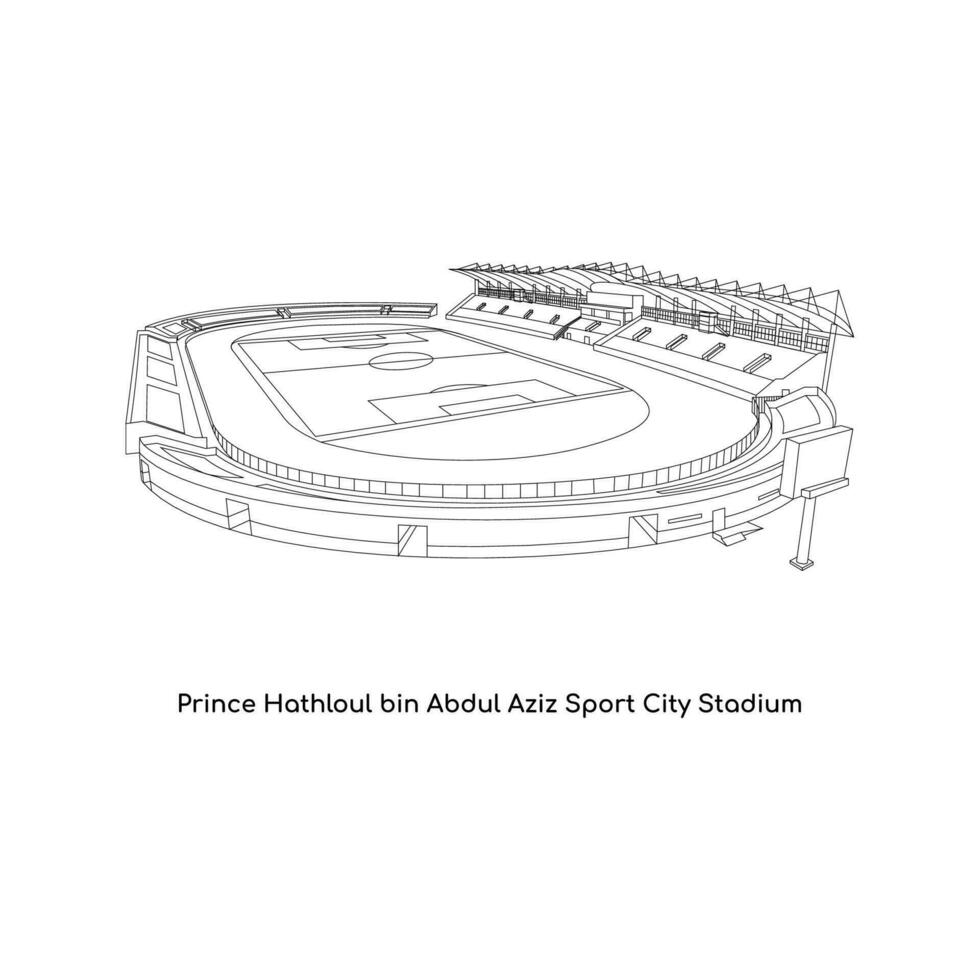 Line Art Design of Saudi Arabias International Stadium, Prince Hathloul bin Abdul Aziz Sport City Stadium in Najran City vector