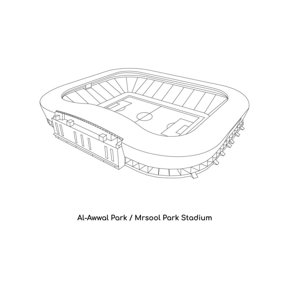 Line Art Design of Saudi Arabias International Stadium, Al-Awwal Park Stadium, Mrsool Park Stadium in Riyadh City vector