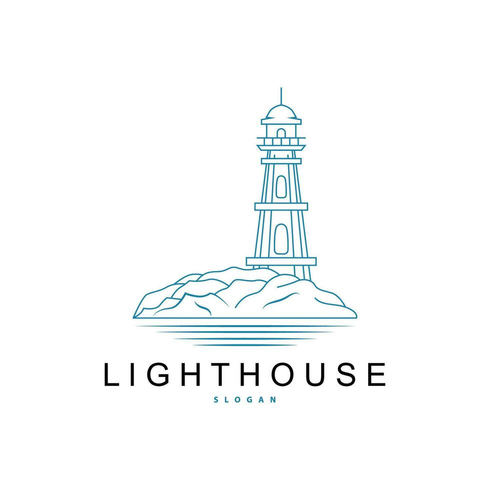 Lighthouse Logo, Beacon Vector Modern Simple Beach Searchlight Tower, Symbol Illustration Template