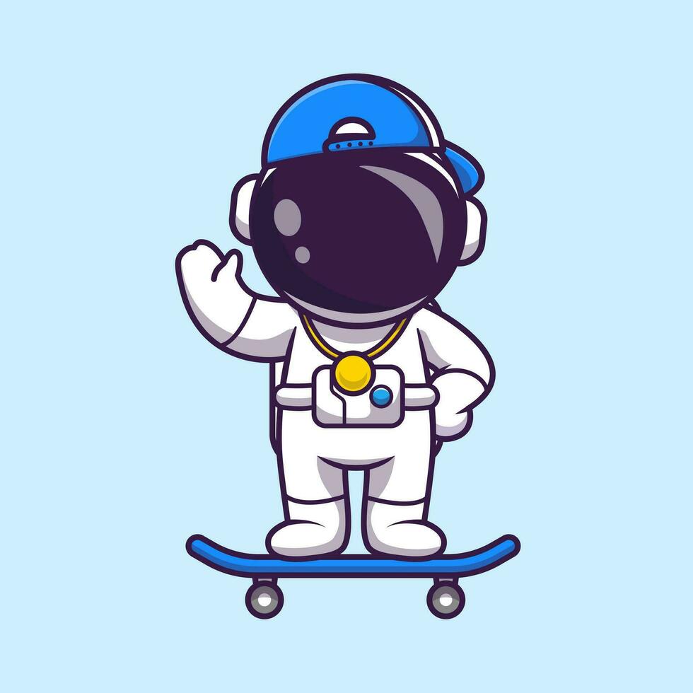 linda frio astronauta jugando patineta dibujos animados vector icono ilustración. Ciencias deporte icono concepto aislado prima vector. plano dibujos animados estilo