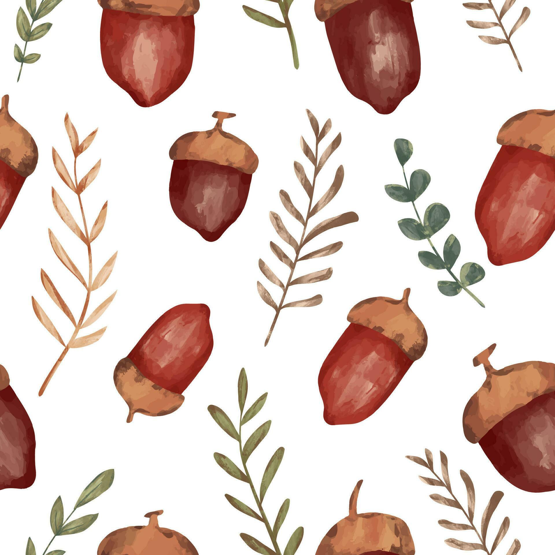 watercolor-autumn-seamless-pattern-acorn-background-28194035-vector