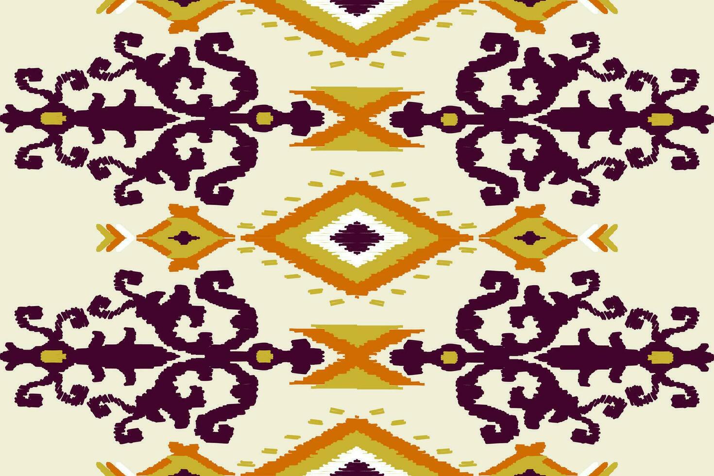 Thai Ikat paisley pattern on yellow background, traditional oriental geometric pattern, aztec abstract vector pattern
