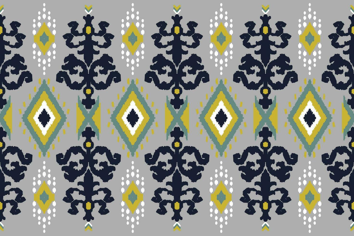 Thai Ikat paisley pattern on gray background, traditional oriental geometric pattern, aztec abstract vector pattern.