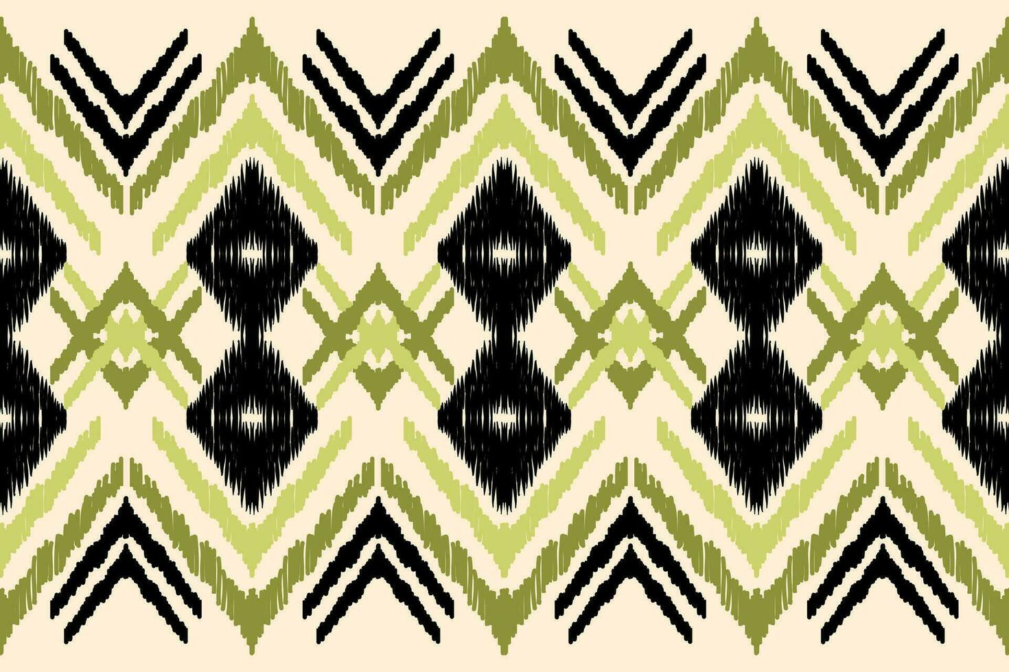 ikat tye morir boho sin costura Clásico modelo repitiendo Clásico decoración hecho a mano orgánico textil diseño moderno y de moda batik impresión boho verde negro vector