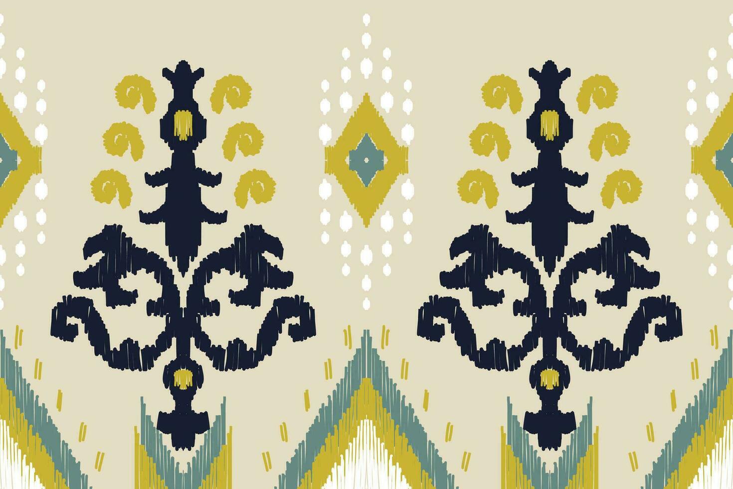 Thai Ikat paisley pattern on light yellow background, traditional oriental geometric pattern, aztec abstract vector pattern design for
