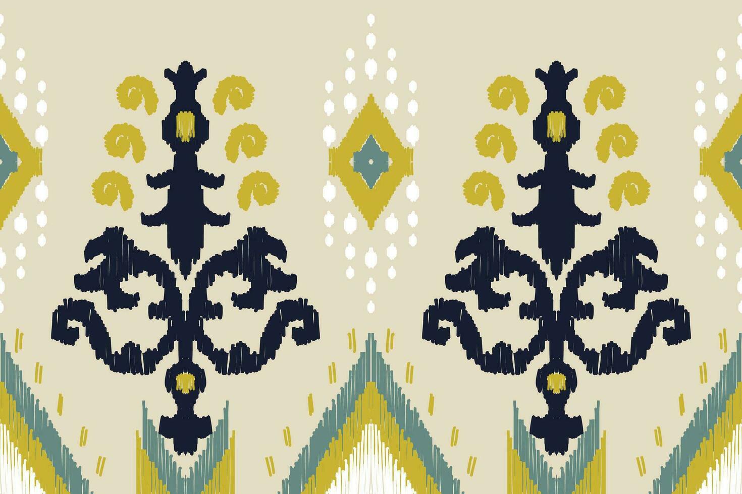 Thai Ikat paisley pattern on light yellow background, traditional oriental geometric pattern, aztec abstract vector pattern design for