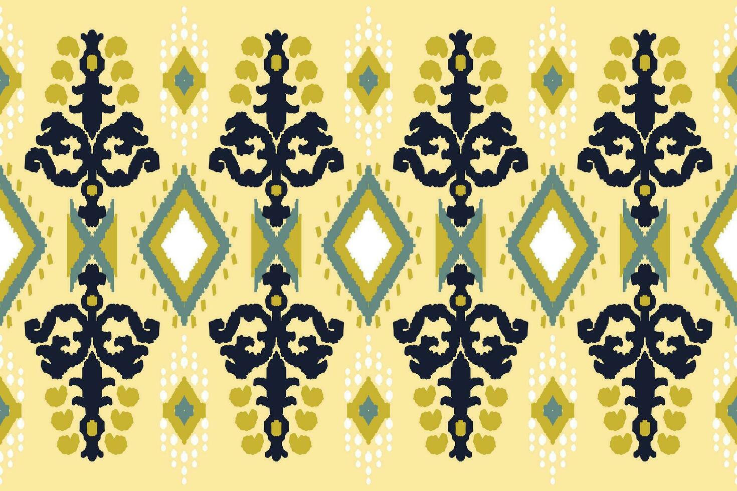 Thai Ikat paisley pattern on light yellow background, traditional oriental geometric pattern, aztec abstract vector pattern design for