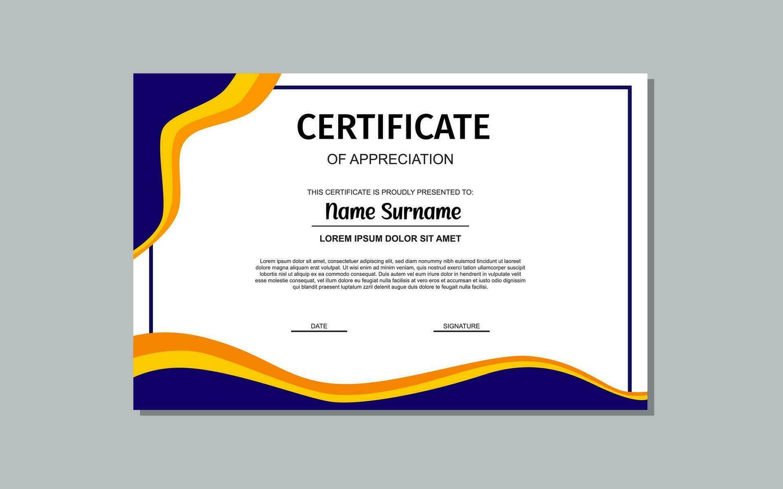 certificate template design with blue color and simple style vector