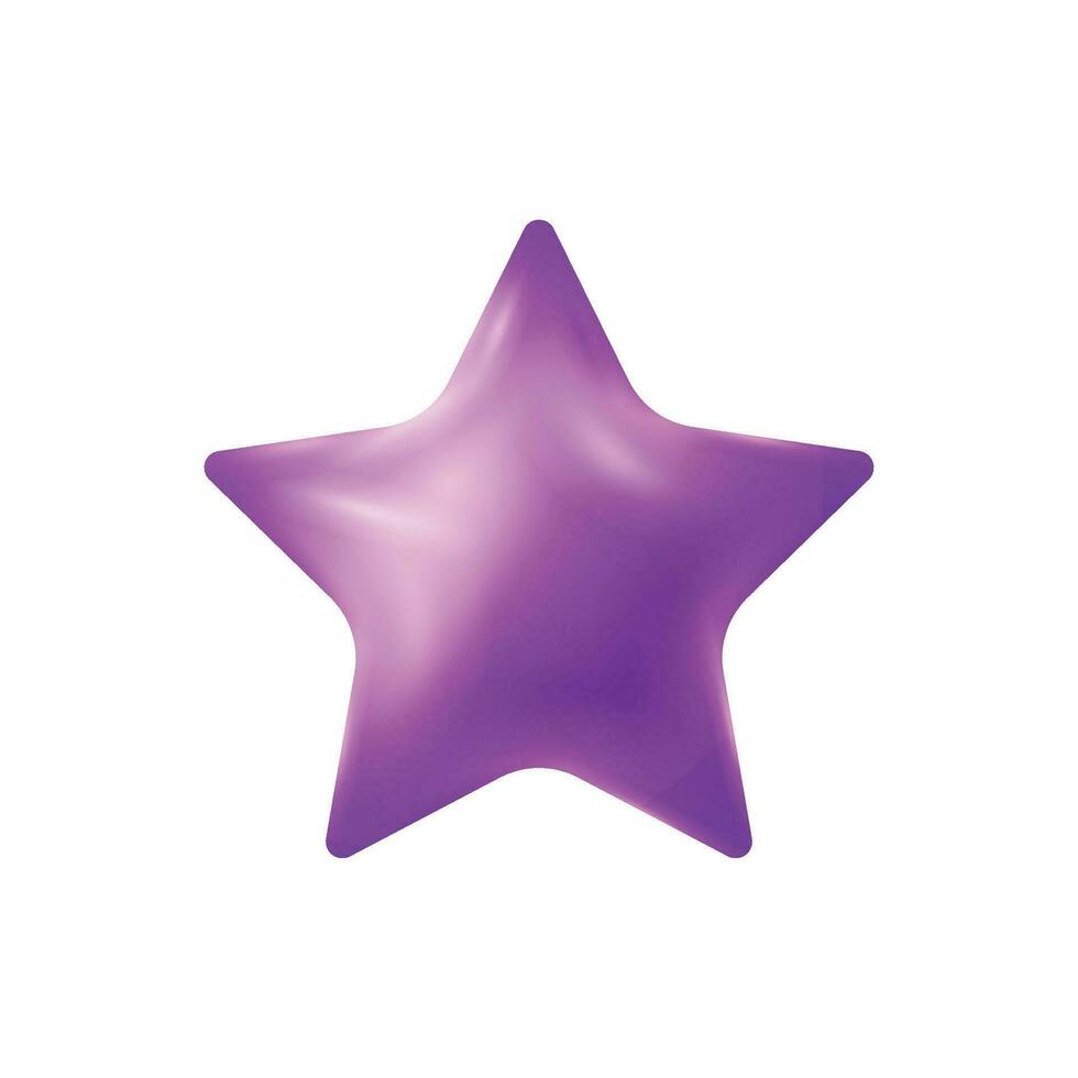 Vector star glossy purple colors 3d cute smooth star shape realistic vector illustration isolated on a white backgroun