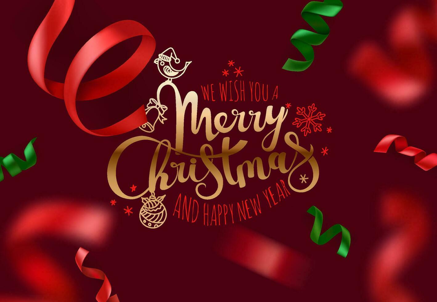 We wish you a Merry Christmas and Happy New Year. Vector greeting card