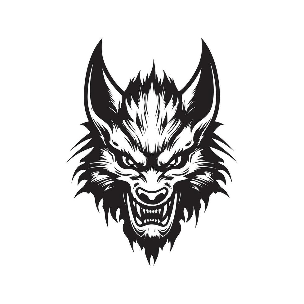 wolf devil, vintage hand drawn illustration vector