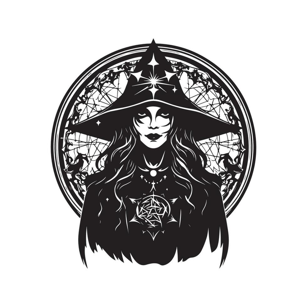 witch of prophecy, vintage hand drawn illustration vector
