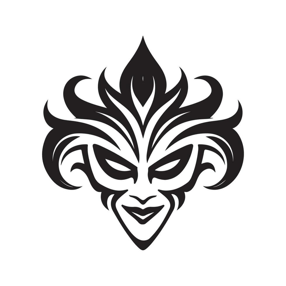 angry carnival mask, vintage hand drawn illustration vector