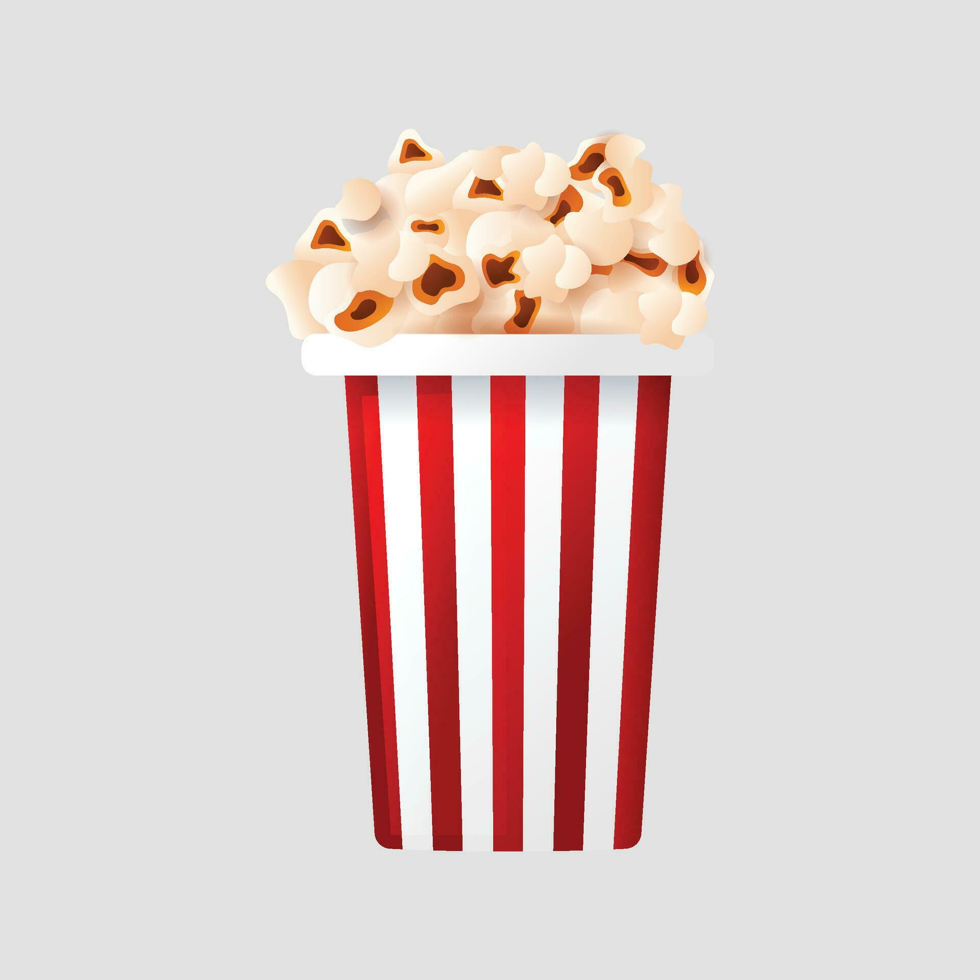 Vector white and red striped bucket of popcorn kernels close up side