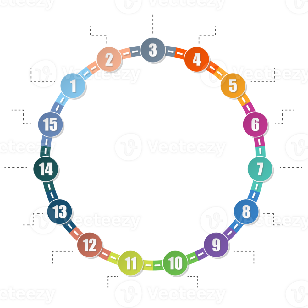 Road way infographic circle of 15 steps and business icons for finance process steps. png