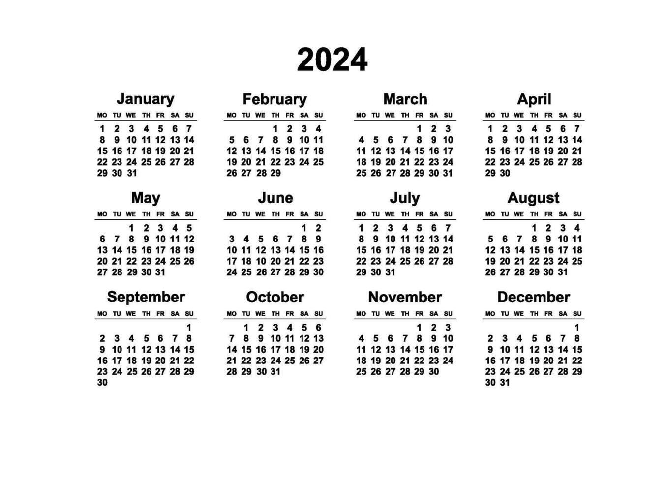 Calendario Anual 2024 Horizontal Image To U