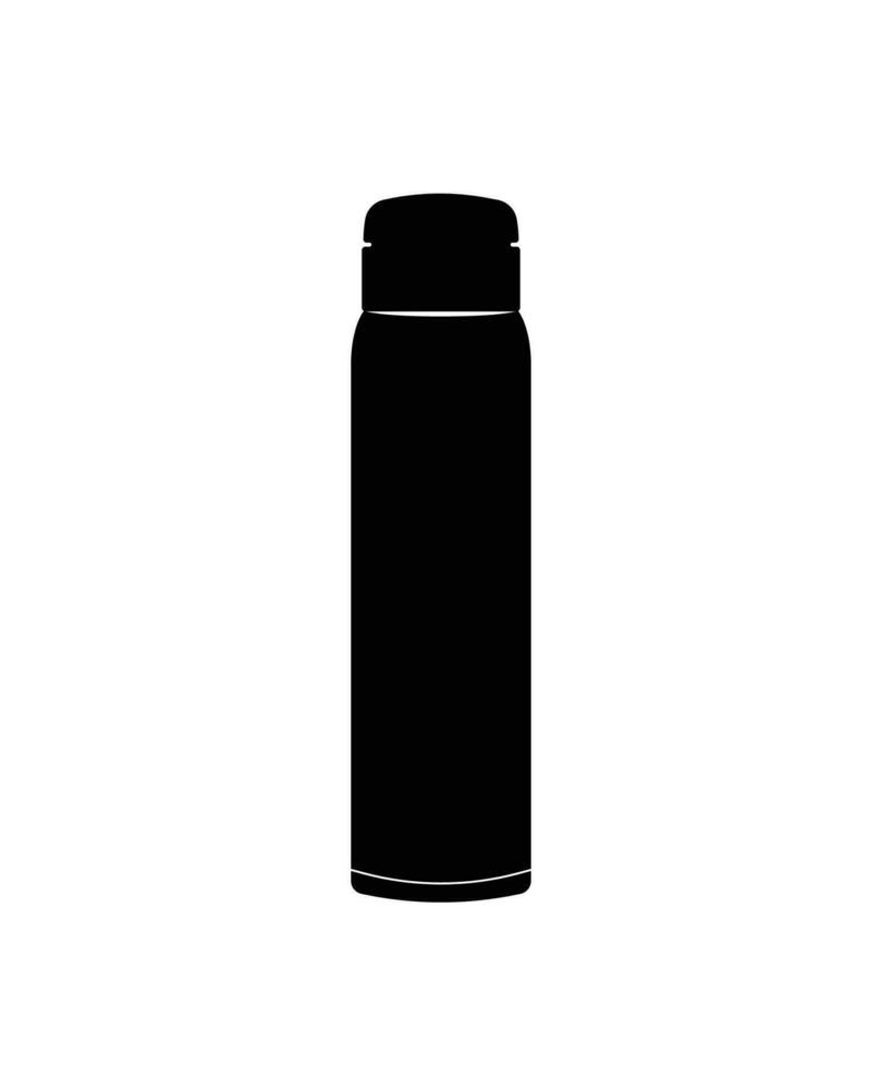 Stainless steel water bottle silhouette, stainless water hot drinks bottle icon vector