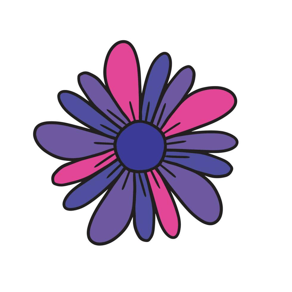 vector mano dibujar soltero flor en rosado y azul color