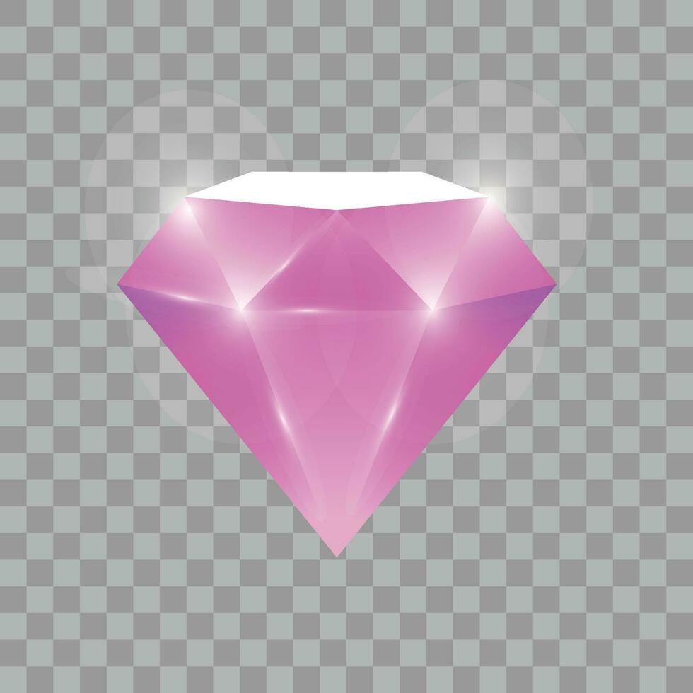 Vector precious stone pink color, ruby in cartoon style. jewel, treasure, gem, brilliant, diamond, crystal