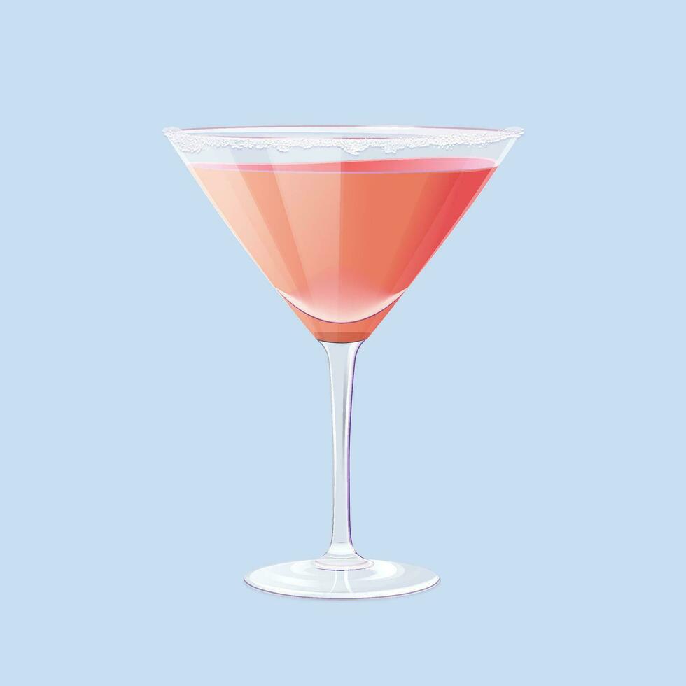 Vector glass of cosmopolitan cocktail on white. color illustration summer alcohol drink
