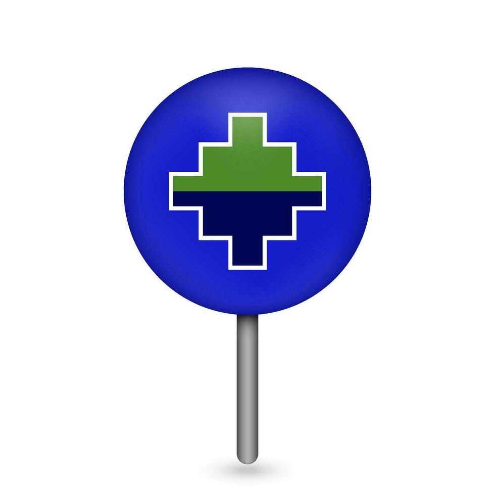 Map pointer with Department of Puno Flag. Peru. Vector Illustration.