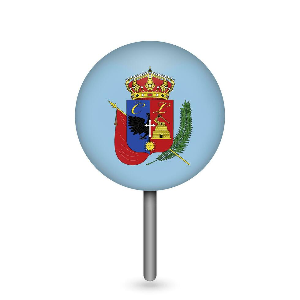Map pointer with Department of Cajamarca Flag. Peru. Vector Illustration.