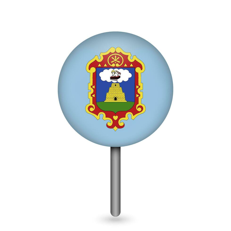 Map pointer with Department of Ayacucho Flag. Peru. Vector Illustration.