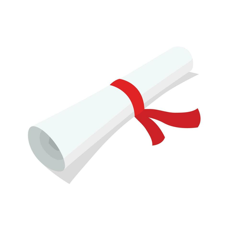 Vector diploma scroll with red bow on isolated white background rolled paper vector illustration