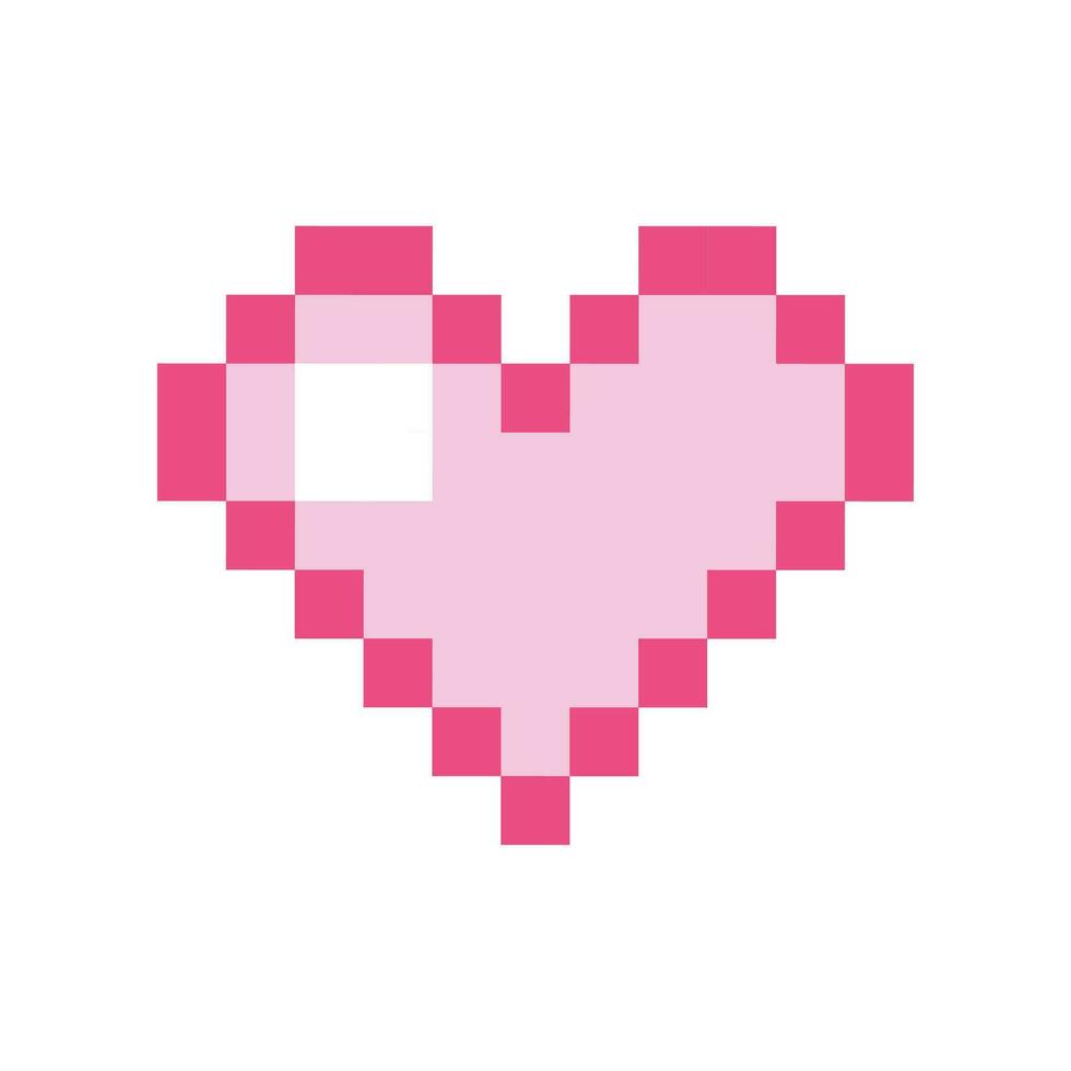 Vector pink pixel heart isolated on white background